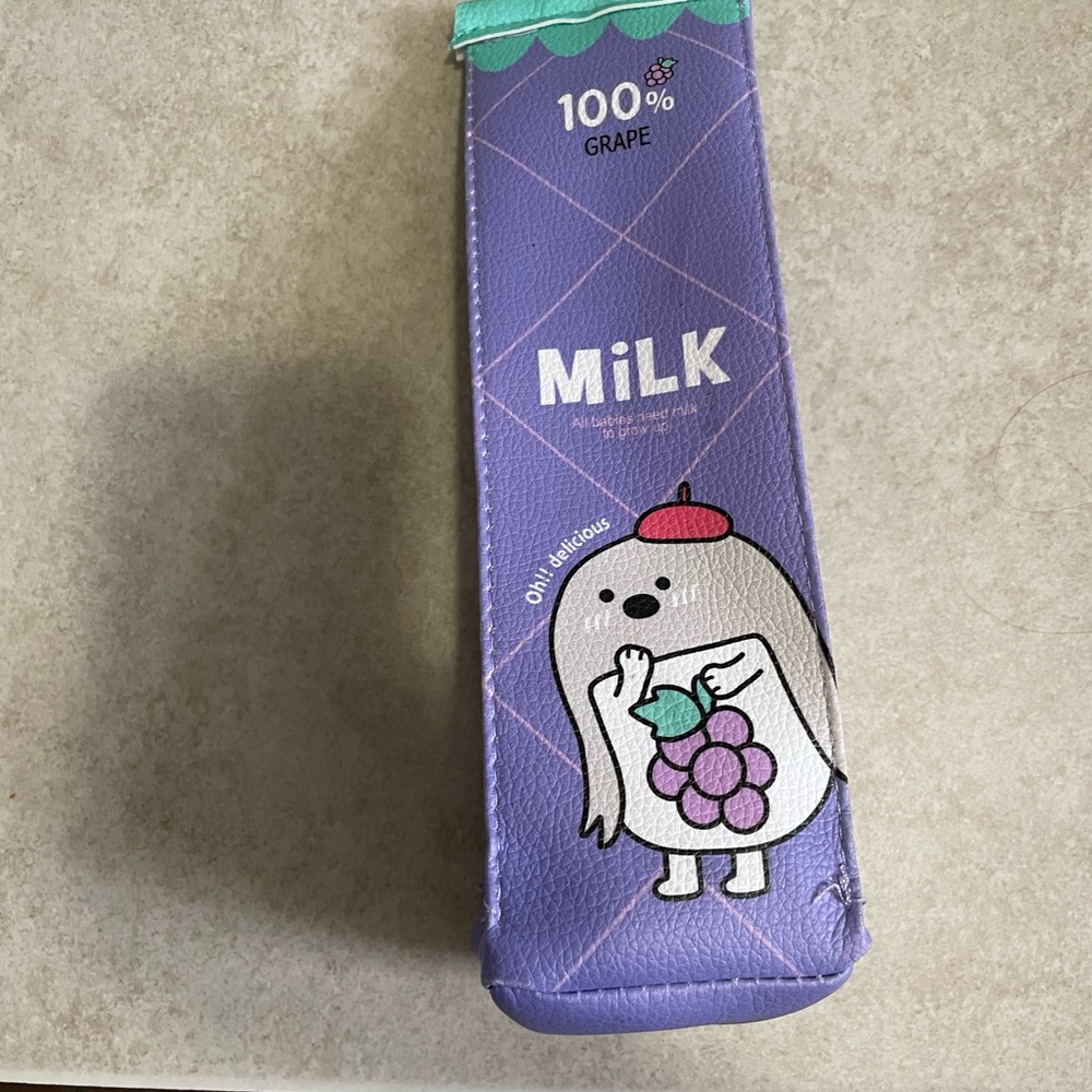 Purple Cartoon Milk Kids Pencil Case